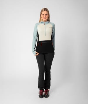 2117 7913934 women gasska merino wool hoodie half zip sweater black ocean blue color block light grey a